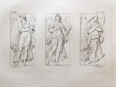 ITALIAN RELIGIOUS ARCHITECTURAL ENGRAVING THREE ANGELS AT A ROMAN BASILICA