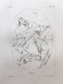 ITALIAN RELIGIOUS ARCHITECTURAL ENGRAVING PROPHET ABDIAS