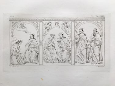 ITALIAN BASILICA ARCHITECTURAL ENGRAVING JESUS AND MARY