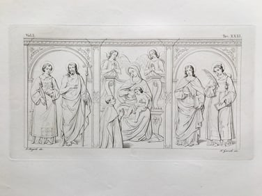 ITALIAN BASILICA ARCHITECTURAL ENGRAVING JESUS AND MARY