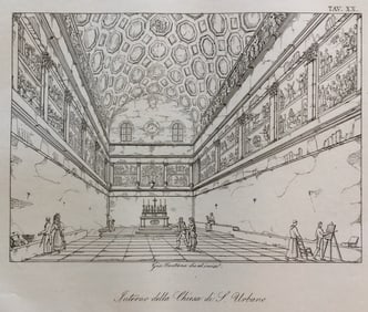 ITALIAN ARCHITECTURAL ENGRAVING ROMAN CHURCH SAINT URBANO