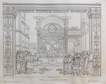 ARCHITECTURAL ENGRAVING ITALIAN BASILICA INTERIOR
