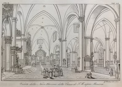 ARCHITECTURAL ENGRAVING ITALIAN BASILICA INTERIOR