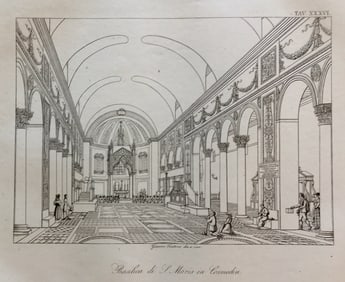 ARCHITECTURAL ENGRAVING ROMAN BASILICA SANTA MARIA IN COSMEDIN