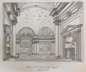 ARCHITECTURAL ENGRAVING ITALIAN BASILICA SANTA MARIA DEGLI ANGELI