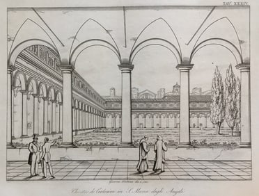 ARCHITECTURAL ENGRAVING ITALIAN BASILICA SANTA MARIA DEGLI ANGELI
