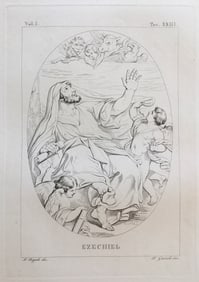 ARCHITECTURAL ENGRAVING ITALIAN BASILICA INTERIOR PROPHET EZEKIEL