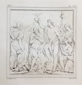 ARCHITECTURAL ENGRAVING ITALIAN BASILICA INTERIOR BAPTISM OF JESUS