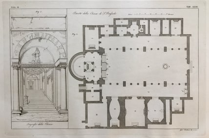 ARCHITECTURAL ENGRAVING ITALIAN BASILICA OF SAINT PRAXEDES