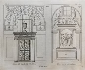 ARCHITECTURAL ENGRAVING ITALIAN BASILICA SANTA MARIA DELLA COLONNA