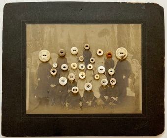 ANTIQUE EERIE OUTSIDER ART FOLK ART RARE PHOTO COLLAGE WITH BUTTONS