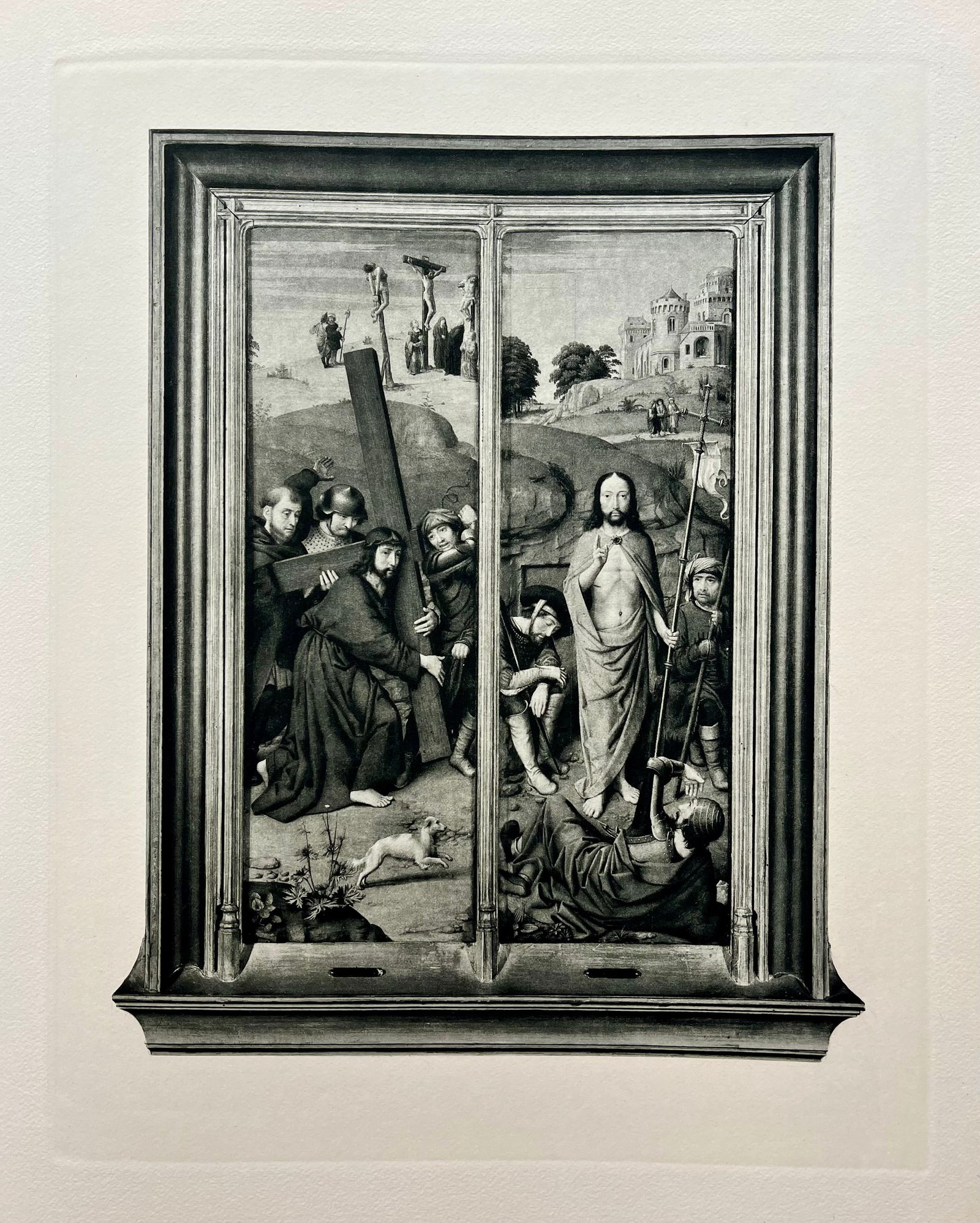Etching Gerard David Christ Bearing The Cross Resurrection Printed France 1928: Size: 19 X 15 Inches Approx. UNFRAMED. Printed France 1928.