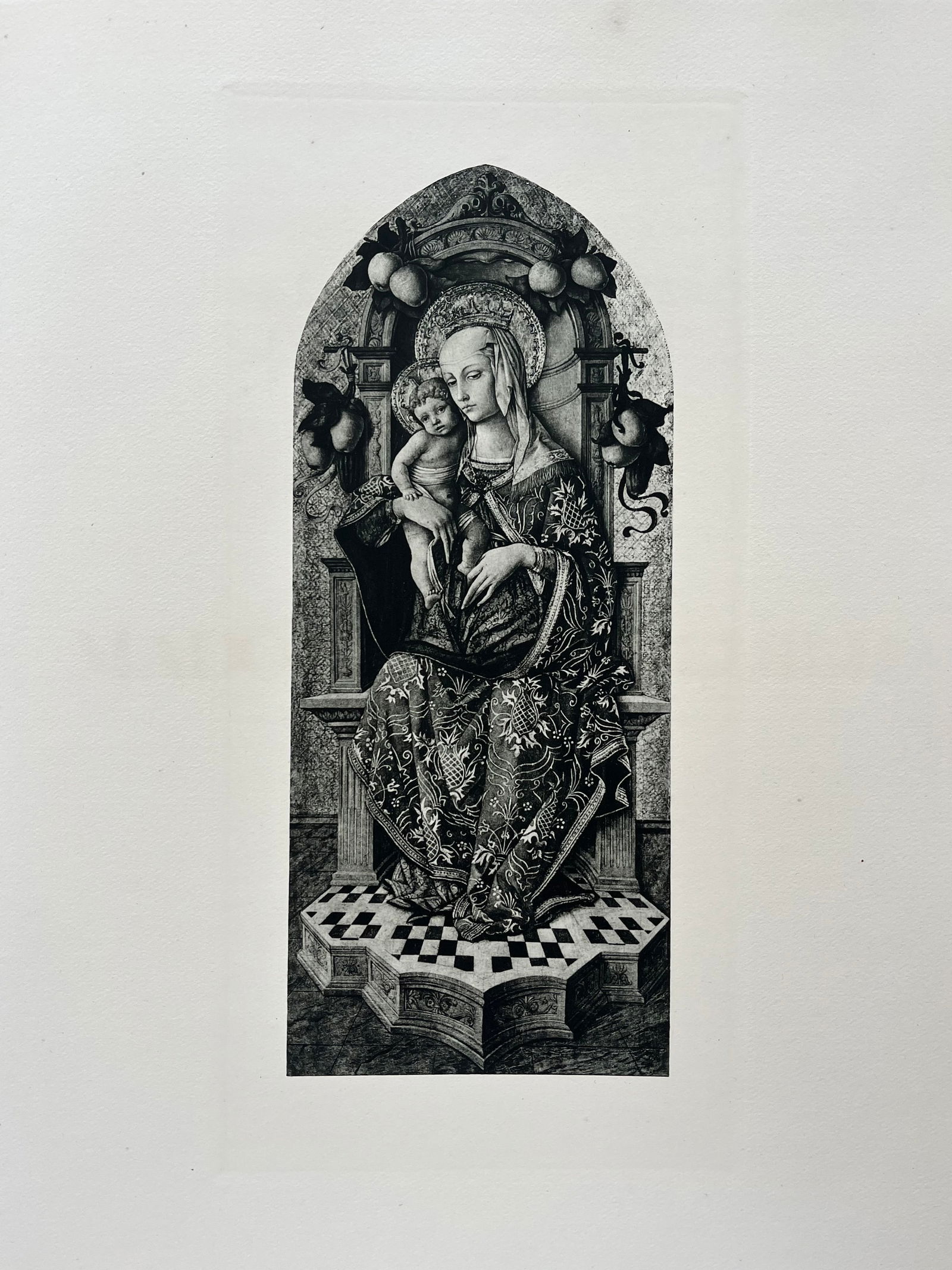 Etching Old Master Carlo Crivelli Madonna & Child Printed France 1928: Size: 19 X 15 Inches Approx. UNFRAMED. Printed France 1928. Shipping In the U.S Via USPS Priority Mail $20
