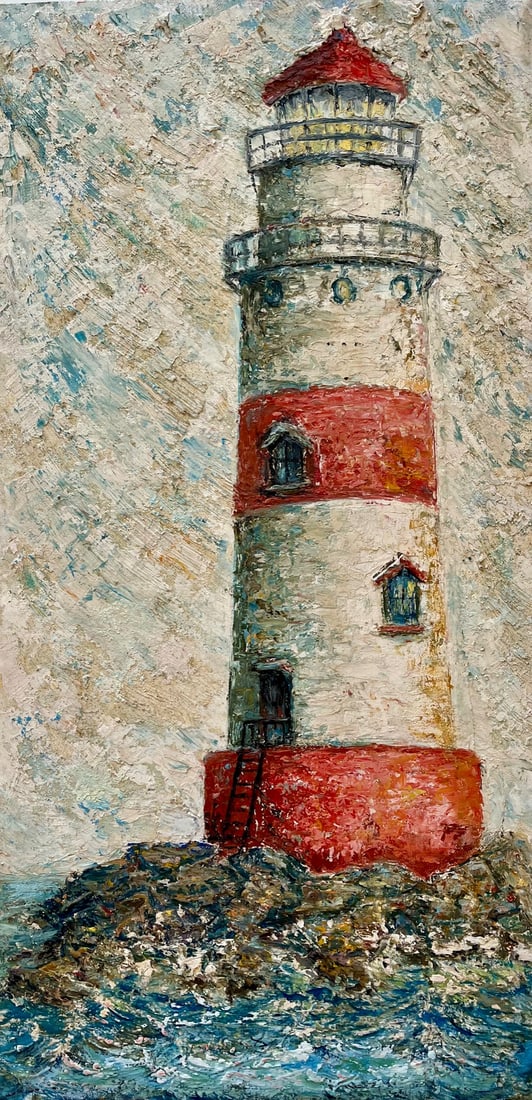 Original Vintage Oil Painting Lighthouse (1 of 9)
