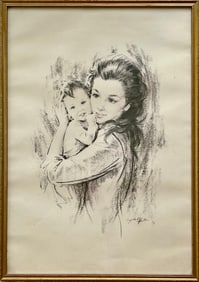 VINTAGE DRAWING MOTHER AND CHILD