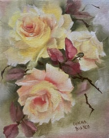 LOT OF 3 ORIGINAL OIL PAINTINGS ROSES BOUQUET