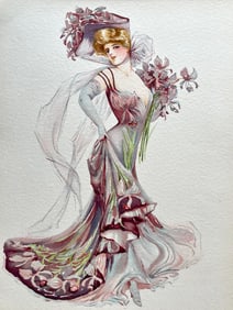 ORIGINAL ANTIQUE CHROMOLITHOGRAPH VICTORIAN LADY