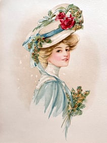 ORIGINAL ANTIQUE CHROMOLITHOGRAPH VICTORIAN LADY