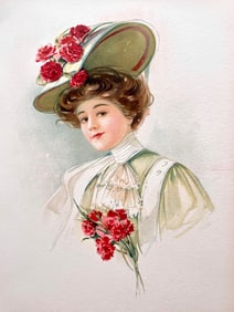ORIGINAL ANTIQUE CHROMOLITHOGRAPH VICTORIAN LADY