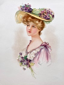 ORIGINAL ANTIQUE CHROMOLITHOGRAPH VICTORIAN LADY