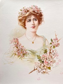 ORIGINAL ANTIQUE CHROMOLITHOGRAPH VICTORIAN LADY
