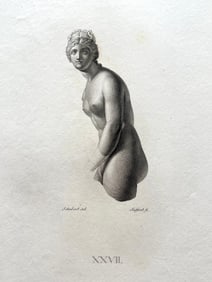 ANTIQUE NEOCLASSICAL ENGRAVING ROMAN GODDESS STATUE FRIEDRICH SEIFERT