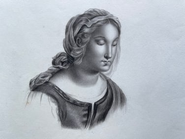 ANTIQUE FRENCH GRAPHITE DRAWING 19th C