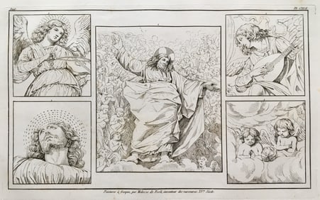 ENGRAVING AFTER OLD MASTER MELOZZO DA FORLI JESUS VATICAN FRESCOES