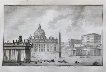 ANTIQUE ARCHITECTURAL ENGRAVING OF THE ST PETER BASILICA VATICAN