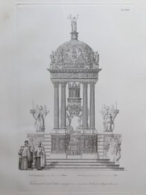 ANTIQUE ARCHITECTURAL ENGRAVING ITALIAN CATHEDRAL
