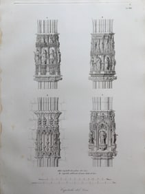 ANTIQUE ARCHITECTURAL ENGRAVING ITALIAN CATHEDRAL