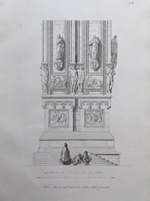 ANTIQUE ARCHITECTURAL ENGRAVING ITALIAN CATHEDRAL