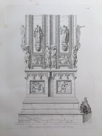 ANTIQUE ARCHITECTURAL ENGRAVING ITALIAN CATHEDRAL