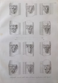 ANTIQUE ARCHITECTURAL ENGRAVING ITALIAN CATHEDRAL