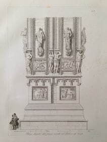 ANTIQUE ARCHITECTURAL ENGRAVING ITALIAN CATHEDRAL