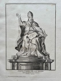 ANTIQUE ITALIAN ENGRAVING STATUE OF POPE URBAN PALAZZO CAPITOLINO ROME