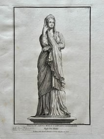 ANTIQUE ITALIAN ENGRAVING STATUE OF SABINA WIFE OF EMPEROR ADRIANO