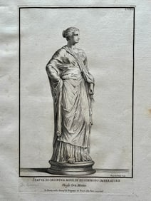 ANTIQUE ITALIAN ENGRAVING STATUE OF CRISPINA WIFE OF EMPEROR COMMODUS