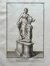 ANTIQUE ITALIAN ENGRAVING ROMAN STATUE OF MUSE MELPOMENE