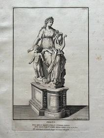 ANTIQUE ITALIAN ENGRAVING GREEK ROMAN STATUE OF MUSE ERATO