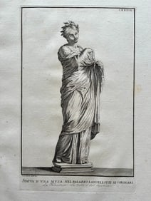 ANTIQUE ITALIAN ENGRAVING GREEK ROMAN STATUE OF A MUSE PALAZZO LANCELLOTTI