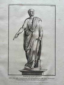 ANTIQUE ITALIAN ENGRAVING ROMAN STATUE OF LUCIO ANTONIO