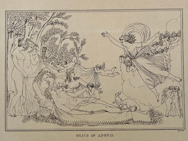 ANTIQUE PRINT AFTER ANTONIO CANOVA DEATH OF ADONIS