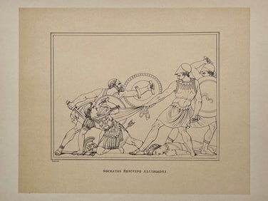 ANTIQUE PRINT AFTER ANTONIO CANOVA SOCRATES RESCUING ALCIBIADES