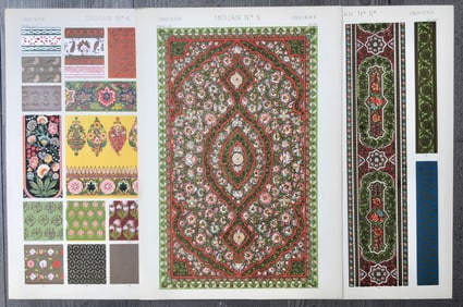 LOT OF 6 ANTIQUE CHROMOLITHOGRAPHS INDIAN DESIGN