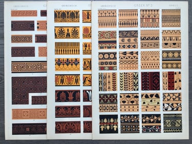 LOT OF 3 ANTIQUE CHROMOLITHOGRAPHS GREEK DESIGN