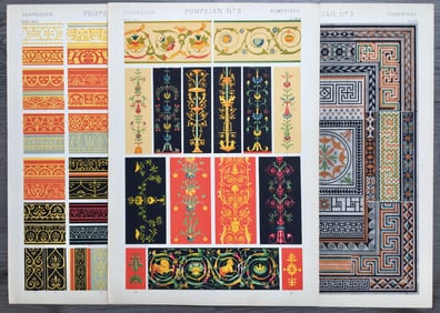 LOT OF 3 ANTIQUE CHROMOLITHOGRAPHS POMPEIAN