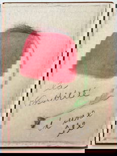 NAIVE ORIGINAL PAINTING LA POSSIBILITE D' UNE ILE: OUTSIDER ART OIL STICK AND CHARCOAL ON VINTAGE BOOK COVER. 12.2 X 9.5 INCHES APPROX. PAINTING IS UNFRAMED. SHIPPING IN THE U.S VIA USPS PRIORITY MAIL $20