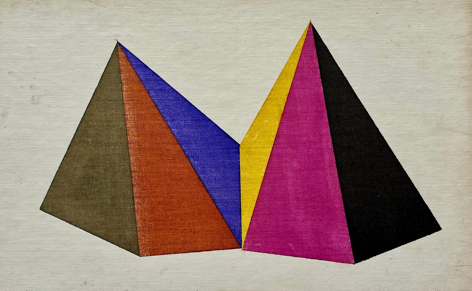 VINTAGE GEOMETRIC PAINTING: VINTAGE OIL ON LINEN BOARD. SIZE: 6 X 9.5 INCHES APPROX. UNSIGNED. UNFRAMED. SHIPPING IN THE U.S VIA USPS PRIORITY MAIL $18