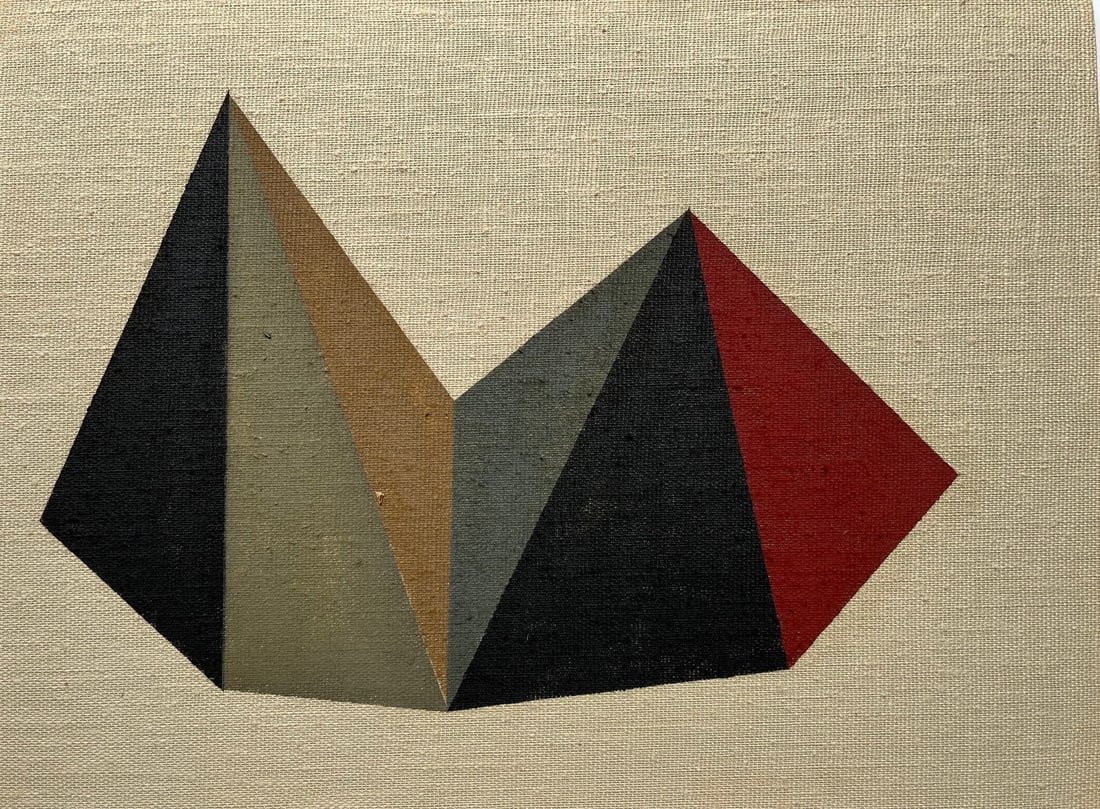 VINTAGE GEOMETRIC PAINTING: SMALL OIL ON LINEN BOARD PAINTING. SIZE: 11 X 8.2 INCHES APPROX. UNFRAMED. SHIPPING IN THE U.S VIA USPS PRIORITY MAIL $16